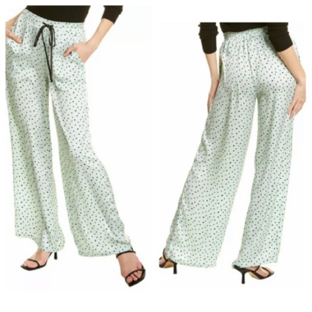 Lucy Paris Satin Andrew Drawstring Mint Wide Leg Pants sz S